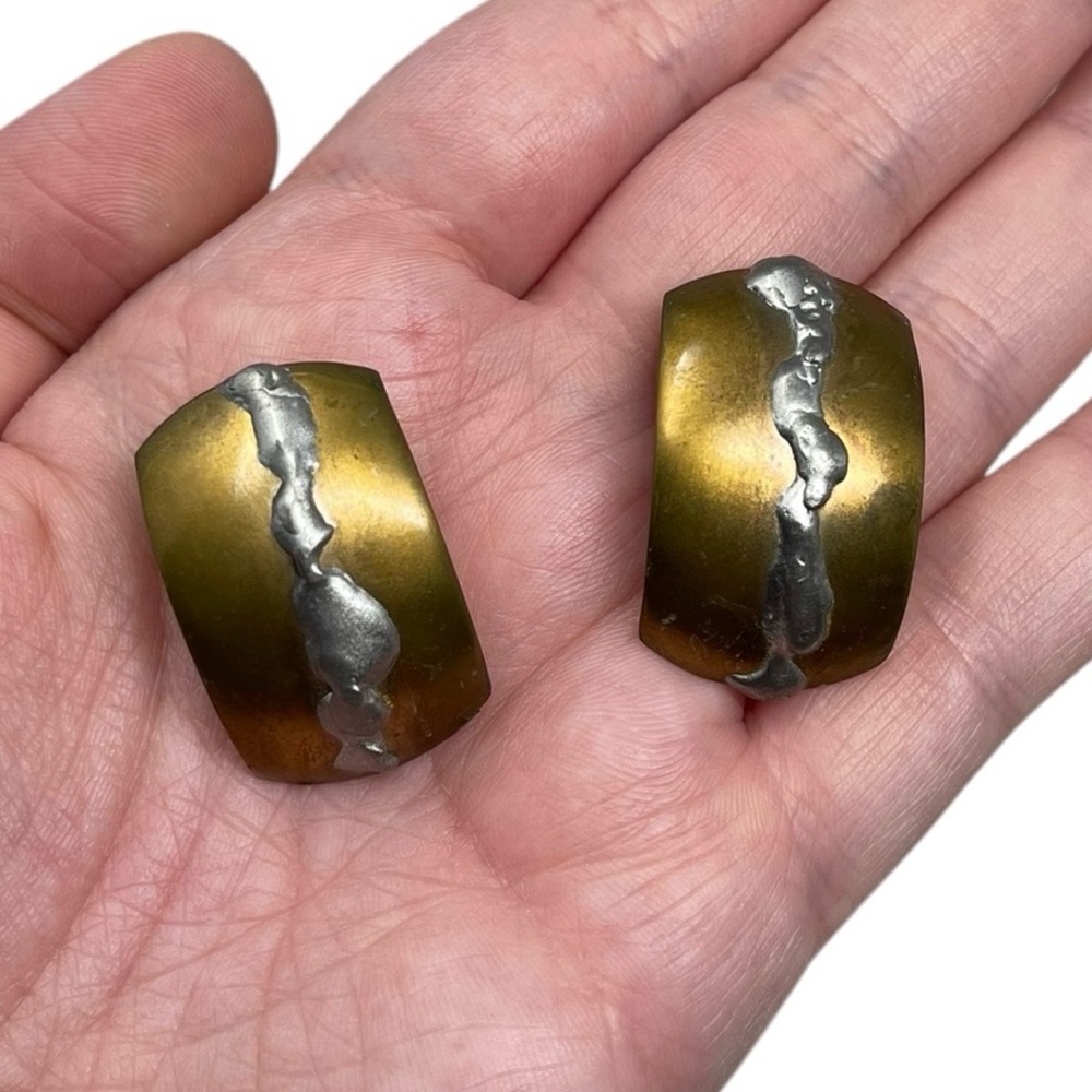 Vintage Unsigned Gold Tone Silver Tone Post Earrings Classic Retro Modernist